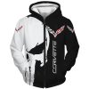 Chevrolet Corvette Skull Black White Zip Up Hoodie