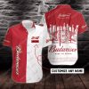 Budweiser Custom Name Red White Split Hawaiian Shirt