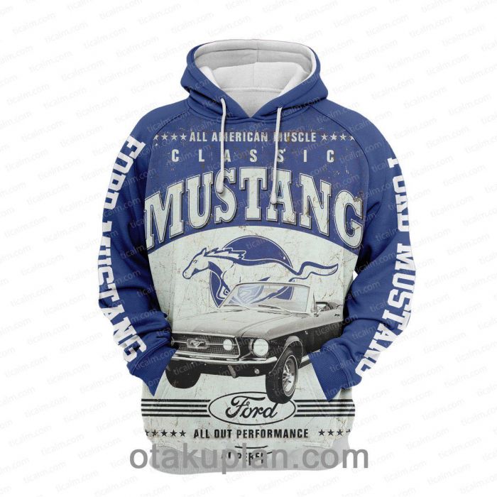 Ford Mustang Blue White Pullover Hoodie Ford Mustang Blue White Pullover Hoodie