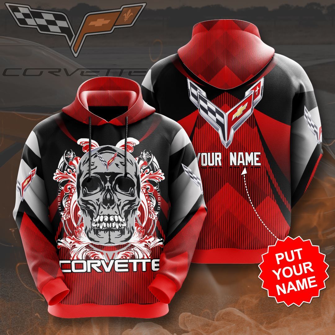 Chevrolet Corvette Skull Custom Name Pullover Hoodie Chevrolet Corvette Skull Custom Name Pullover Hoodie