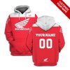 Honda Motorcycles Custom Name Number Red Pullover Hoodie