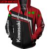 Kawasaki Motorcycles Custom Name Red Black Zip Up Hoodie