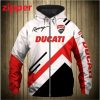 Ducati White Black Red Zip Up Hoodie V2