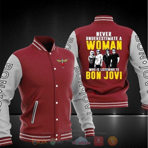 Bon Jovi Maroon White Baseball Jacket