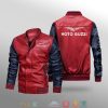 Moto Guzzi Red Navy Blue Leather Bomber Jacket
