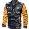 Benelli Black Yellow Leather Bomber Jacket