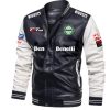 Benelli Black White Leather Bomber Jacket