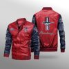 Ford Mustang Red Navy Blue Leather Bomber Jacket