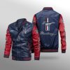 Ford Mustang Navy Blue Red Leather Bomber Jacket