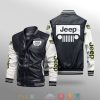 Jeep Black White Leather Bomber Jacket