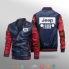 Jeep Navy Blue Red Leather Bomber Jacket