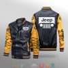 Jeep Black Yellow Leather Bomber Jacket