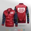 Jeep Red Navy Blue Leather Bomber Jacket