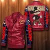 Gucci Mickey Red Navy Blue Leather Bomber Jacket