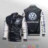 Volkswagen Black White Leather Bomber Jacket
