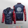 Volkswagen Navy Blue Red Leather Bomber Jacket