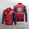 Volkswagen Red Navy Blue Leather Bomber Jacket