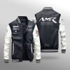Aston Martin Navy White Leather Bomber Jacket