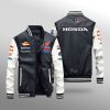 Honda Navy White Leather Bomber Jacket