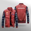 Honda Red Navy Leather Bomber Jacket