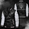 Maserati Black White Leather Bomber Jacket