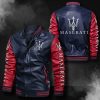 Maserati Navy Red Leather Bomber Jacket