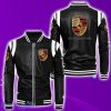Porsche Black Leather Bomber Jacket