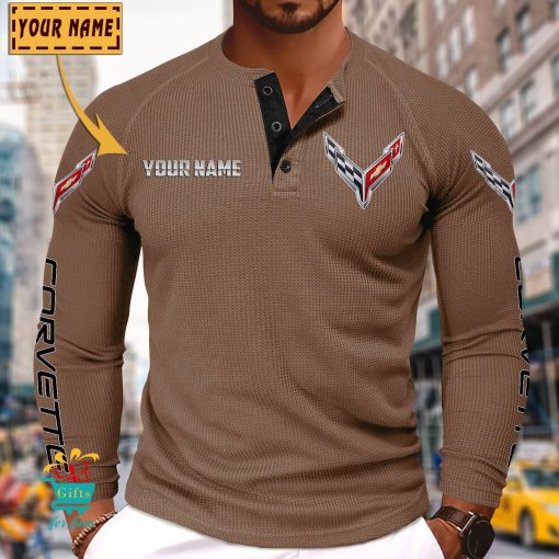 Chevrolet Corvette Custom Name New Edition Henley Long Sleeve Shirt