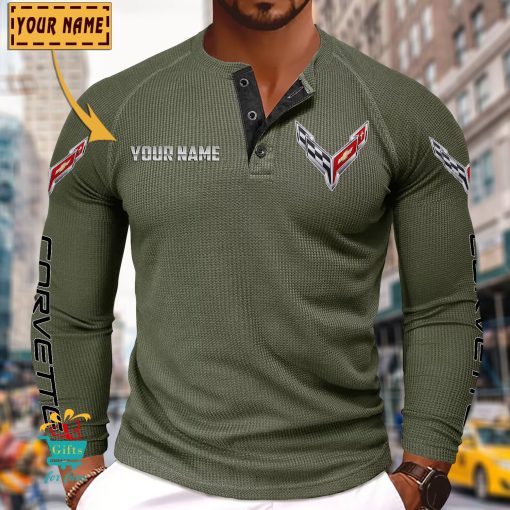 Chevrolet Corvette Custom Name New Edition Henley Long Sleeve Shirt
