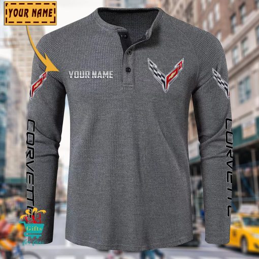 Chevrolet Corvette Custom Name New Edition Henley Long Sleeve Shirt