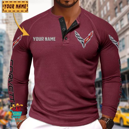Chevrolet Corvette Custom Name New Edition Henley Long Sleeve Shirt