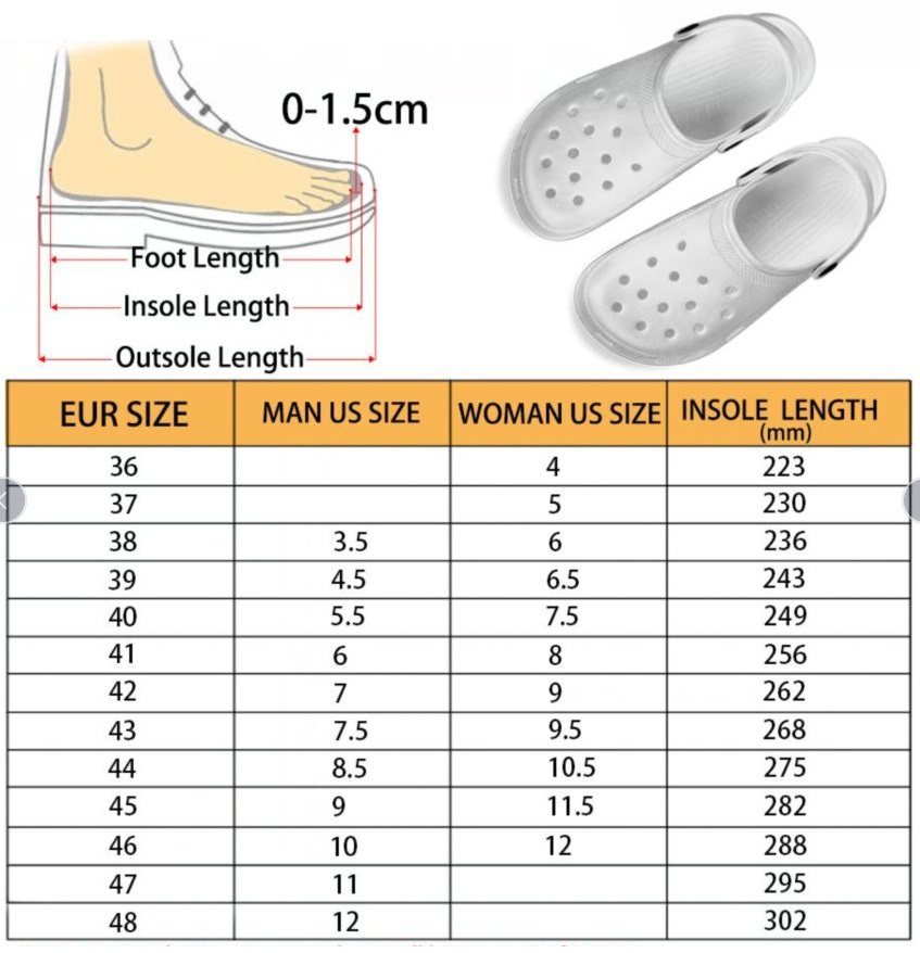 Crocs Adults Size Chart